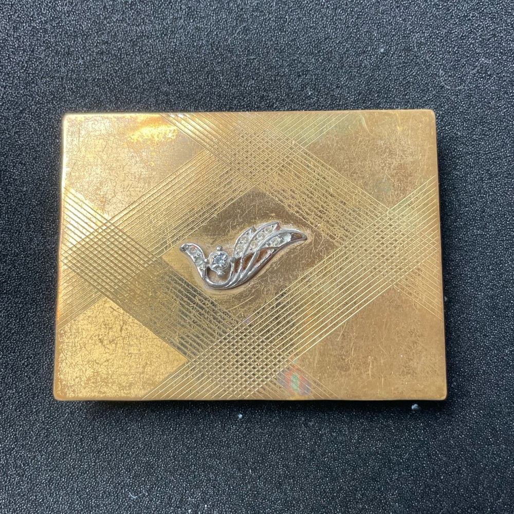 Vintage Volupte Gold Compact with Silver Accent